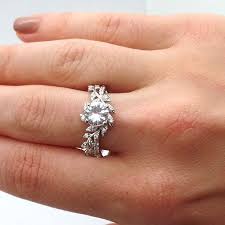 Leaf Engagement Ring White Gold 14k White Sapphire Engagement Ring Nature Inspired Diamond Leaf Ring Bridal Ring 1225 White Sapphire Engagement Ring Leaf Engagement Ring Emerald Engagement Ring