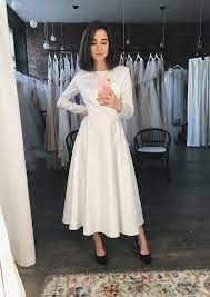 Short Wedding Dress Long Sleeve Satin Wedding Dress Wedding Dress Midi Bridal Gow Long Sleeve Satin Wedding Dress Simple Prom Dress Short Midi Wedding Dress
