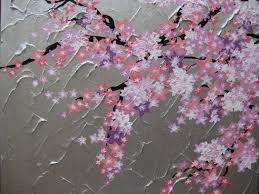 Black And White Cherry Blossom Wall Art Cherry Blossom Tree Painting Pink Purple White Japanese Blossoms Trees Honey Eater Bird Paintings Pretty Art Grey 20 X 16 Cherry Blossom Painting Cherry Blossom Art Japanese Blossom