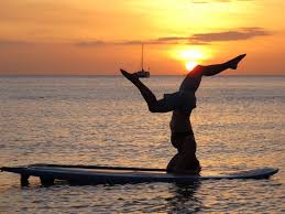 Sup Headstand At Sunset Surfing Yoga Fitness Class
