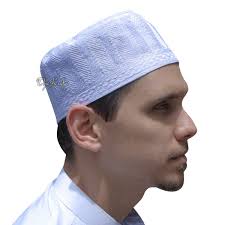 Kasreali White Topi White Islamic Kufi Hat 3-inch Tall Madinah Embroidered  Muslim Fabric Topi Takke