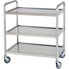 The materials that these steel restaurant service cart are made of may range from stainless steel to galvanized metal, sturdy fiber, plastics, ceramic, glasses and so on. Restaurant Trolley Nr 100222 Ekikranj For Healthcare Facilities Kindergarten Stainless Steel