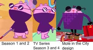 He wears a purple turtleneck sweater with the neck unrolled and covering his mouth; The Mole Wiki Happy Tree Friends Amino