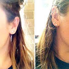 Three Lobe Piercings On Both Ears Left Ear Two Cartilage Right Ear Industrial Morganite Earrings Studs Three Ear Piercings Lobe Piercing