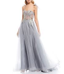 Gb Social Tie Shoulder Ball Gown Dillard S Dillards Prom Dress Unique Prom Dresses Corset Dress Prom