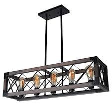 Baiwaiz Rustic Wood Chandelier Metal Rectangle Dining Room Chandelier Lighting Farmhouse Kitchen Pendant Island Light Farmhouse Touches
