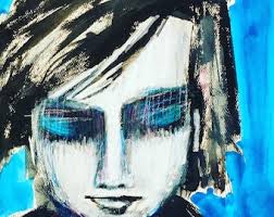 Portrait Painting Abstract Art Original Funky Face by Julie Steiner, Canvas  Board 8x10