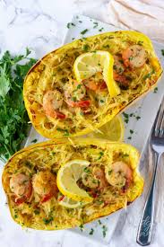 Pat the shrimp dry with paper towels and sprinkle with salt and pepper. Shrimp Scampi Spaghetti Squash Midgetmomma
