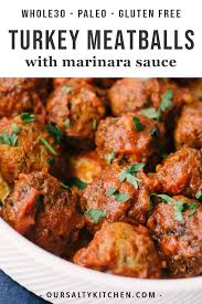 Paleo And Whole30 Ground Turkey Meatballs With Marinara Recipe Ground Turkey Meatballs Turkey Meatballs Gluten Free Turkey Meatballs
