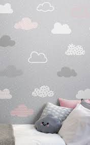 Pink Grey Cloud Pattern Wallpaper Mural Hovia Uk Pink And Grey Wallpaper Baby Room Decor Toddler Girl Room