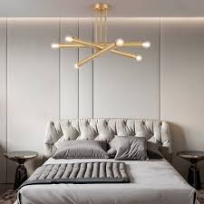 Mid Century Modern Linear Chandelier Light 6 Bulb Metal Brass Hanging Lamp With Sputnik Design Beautifulhalo Com
