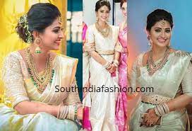 Sneha Prasanna S House Warming Function With Images White Saree Wedding White Blouse Designs Bridal Blouse Designs