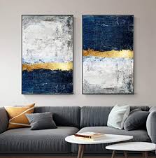 Artworks can be colorful, neutral, metallic or a combination of those things. Amazon Com Shengmiao Modern Golden Wall Art Picture Abstract Gold Foil Block Painting Blue Poster Print For Living Room Navy Decor 40x60cmx2 Pcs No Frame Posters Prints
