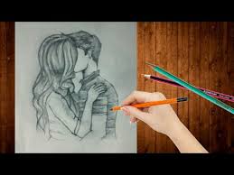 Couple in love is kissing. Romantic Couple Kissing Drawing 2018 Youtube