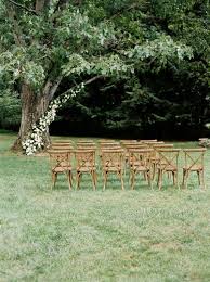 Outdoor Wedding Ceremony With Wooden Cross Back Chairs Nicole Colwell Photogra Wedding Ceremony Decorations Romantic Wedding Ceremony Outdoor Wedding Ceremony