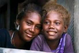 Blond haired black kids in Solomon Islands