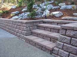 Garden Steps And Retaining Wall Western Interlock Sloped Backyard Garden Steps Landscaping Retaining Walls