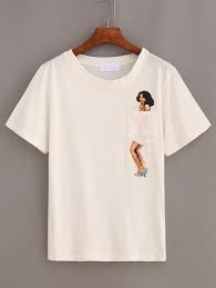 Young Lady Print Pocket T Shirt Kadin Tisort Kiyafet Ve Tisort Modelleri