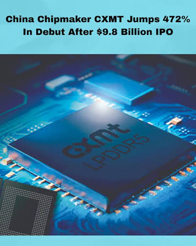 Shares of CXMT Corp soared 466% on their Shanghai trading debut on Monday  following Asia's biggest IPO this year, catapulting the chipmaker to the  top of China's stock market by valuation despite