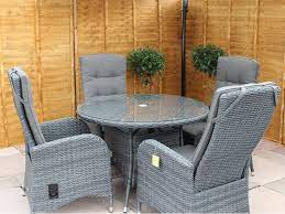 Chairs └ furniture └ home & garden all categories antiques art automotive baby books business & industrial cameras & photo cell phones & accessories clothing, shoes & accessories coins skip to page navigation. Round Rattan Dining Set With Reclining Chairs Stone Grey Sapcote Garden Centre