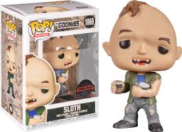 He is seen with only a couple of teeth, and his eyes are slanted. The Goonies Sloth With Ice Cream Funko Pop Vinyl Figure Popcultcha