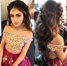 Hairstyle With Lehenga Choli Hairstyle With Lehenga Wedding Hairstyle With Lehenga Open Hairst In 2021 Front Hair Styles Open Hairstyles Lehenga Hairstyles