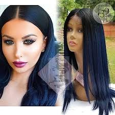 Human hair blue ombre lace front wig