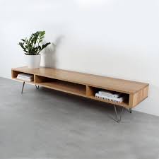 Mid Century Wide Tv Stand Or Coffee Table Minimalist Solid Oak On Hairpin Legs Marston Mobilier De Salon Meuble Tv Bas Meuble