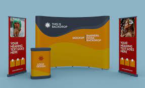 Download Free Exhibition Standing Banner Kiosk Backdrop Mockup Psd Designbolts