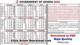 Pdf 2020 Official Odisha Govt Calendar Download Printable Holiday List Calendar Download Odisha Calendar Pdf
