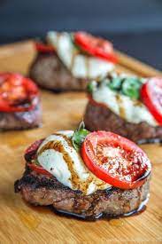 Grilling Filet Mignon Perfectly Cooked Steak With Caprese Fixings Recipe Filet Mignon Recipes Recipes How To Grill Steak