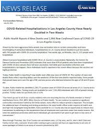 La Public Health On Twitter Covid Related Hospitalizations In Los Angeles County Have Nearly Doubled In Two Weeks 1 966 New Confirmed Cases Of Covid19 And 4 New Deaths Click Https T Co V0elxc97bs For More Information