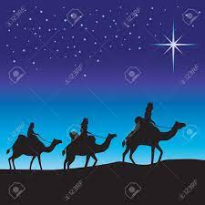 The three wise men silhouetted riding on camels through the desert with a bright star in the night sky #27452. Three Wise Men Silhouette Three Wise Men On Camels Following Royalty Free Cliparts Vectors And Stock Illustration Image 48629945
