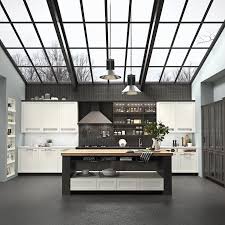 The modern appliances, sleek ceiling fan extractor and recessed lighting inject a contemporary twist. Traditional Kitchen System Hera Snaidero Rino Spa Wooden Glass Marble