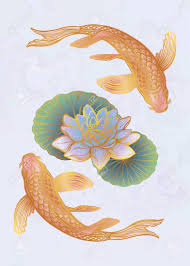 This design may have different interpretations. Hand Drawn Ethnic Fish Koi Carp With Water Lotus Flowers Royalty Free Cliparts Vectors And Stock Illustration Image 124031260