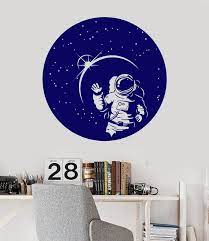 Vinyl Wall Decal Space Suit Astronaut Stars Full Moon Stickers 1488ig Ebay Vinyl Wall Decals Vinyl Wall Living Room Table