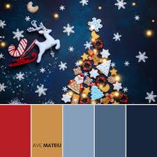 Assorted Christmas Cookies In The Shape Of A Christmas Tree On The Blue Background Top View Color Palette 362 Ave Mateiu Christmas Color Palette Christmas Colors Decor Color Palette