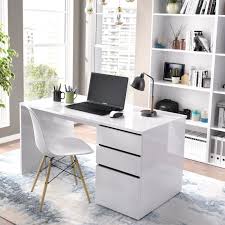 Angebautem sideboard, mit schiebbaren wichtiger hinweis. Schreibtisch 2 Schubladen 1 Tur Glanzend Weiss Shiro Bricowork Online Baumarkt