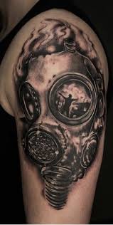 Owl with skull outline tattoo on shoulder. Gas Mask Tattoo Idea Gas Mask Tattoo Sharpie Tattoos Sleeve Tattoos