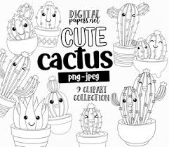 This is instant digital download product. Cute Cactus Kawaii Outlines Clipart Set By Digital Papers Tpt