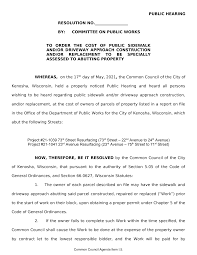 PUBLIC HEARING RESOLUTION NO. BY: COMMITTEE ON PUBLIC WORKS TO ORDER THE  COST OF PUBLIC SIDEWALK AND/OR DRI