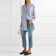 The Ten Best Boyfriend Button Down Shirts 7 Mih Jeans Oversize Shirt Ran In 2020 Outfits With Striped Shirts Blue And White Striped Shirt Blue Striped Shirt Outfit