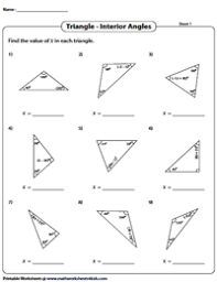 You can choose between interior and exterior angles, as well as an algebraic expression for the unknown angle. Angle Sum Property And Exterior Angle Theorem Triangle Worksheets