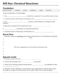 Bill nye, the science guy! Bill Nye Chemical Reactions Worksheet