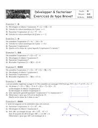 D'exercices corriges sur les identités remarquables : Calg Developper Et Factoriser Exercices De Type Brevet