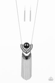 Black And Silver Ring Paparazzi Paparazzi Spirit Trek Black Stone Silver Fringe Necklace Earring Set Black Necklace Black Hoops Earrings Paparazzi Accessories