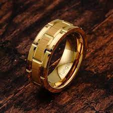100s Jewelry Tungsten Ring For Men Wedding Band Gold Brick Pattern Brushed Beveled Edge Size 6 16 Rings For Men Tungsten Mens Rings Mens Gold Wedding Band