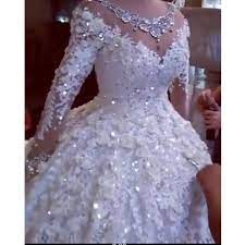 Luxurious Crystal Wedding Dresses 2019 Full Sleeves Beaded Puffy Bridal Gowns 3d Flower Lace Ball Gowns Wedding Ball Gown Wedding Dress Crystal Wedding Dresses