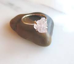 Raw Rose Quartz Ring Rough Pink Stone Ring By Alisontitusjewelry Rose Quartz Ring Pink Stone Rings Quartz Ring