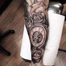 Timepiece Arm Tattoo With Roses Time Tattoos Watch Tattoos Tattoos For Guys